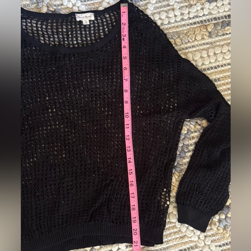 Hem & Thread Black Open-Weave Knit Top with Cami - Picture 10 of 10